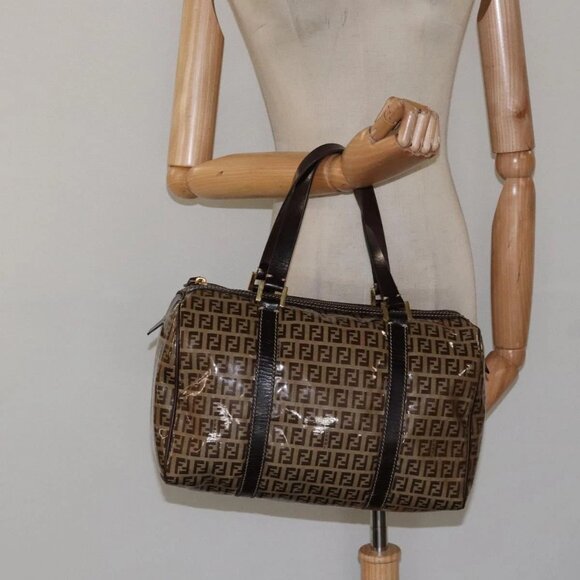 FENDI Zucchino Canvas Hand Bag Gold Brown Auth - Picture 1 of 16